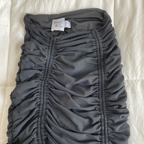 PRINCESS POLLY: Black Ruched Mini Skirt W/ Ties - Picture 2 of 4